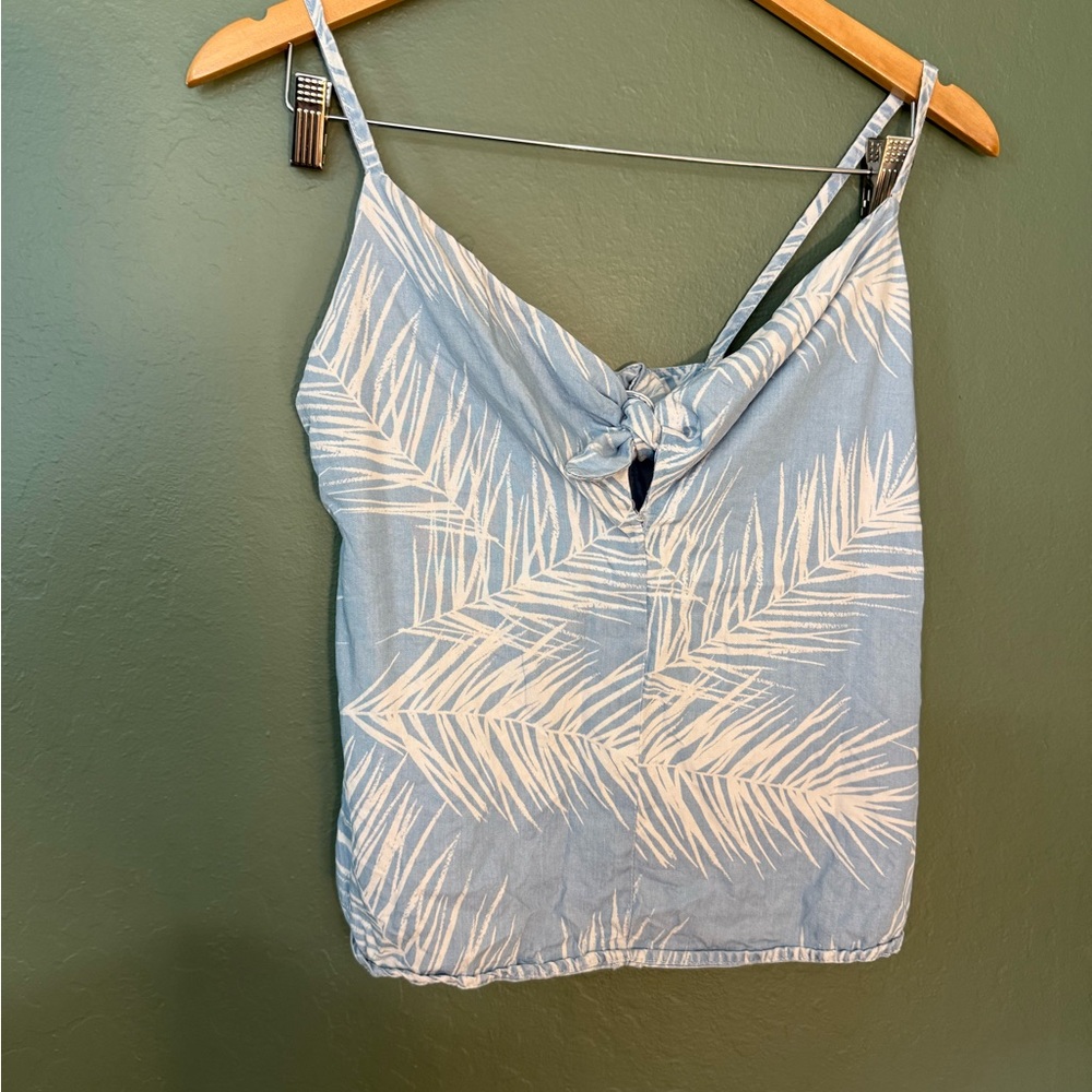 MNG Denim Blue Palm Print Tie Front Cami Top XS